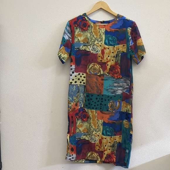 Vintage Martinique Casual Blue and Red Midi Sheath Dress with Crew Neck size‎ 10 - Picture 2 of 5